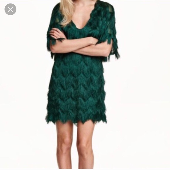 green fringe dress